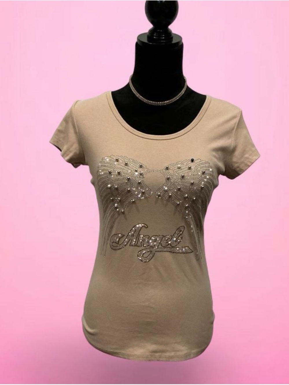 🤎✨Rhinestone Angel Wing Short Sleeve Tee - Beige